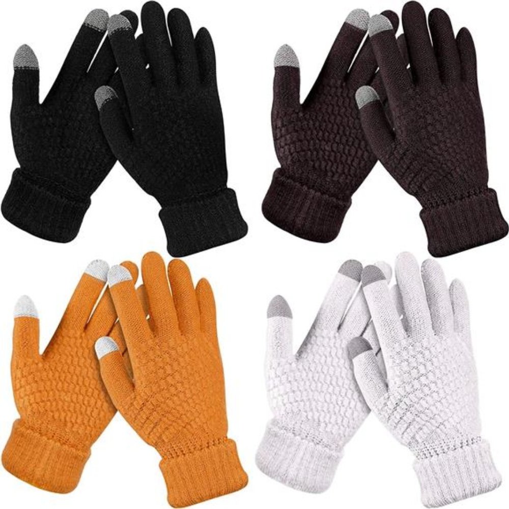 4 Pairs Women's Winter Touch Screen Gloves Warm Fleece Lined Knit Gloves Elastic